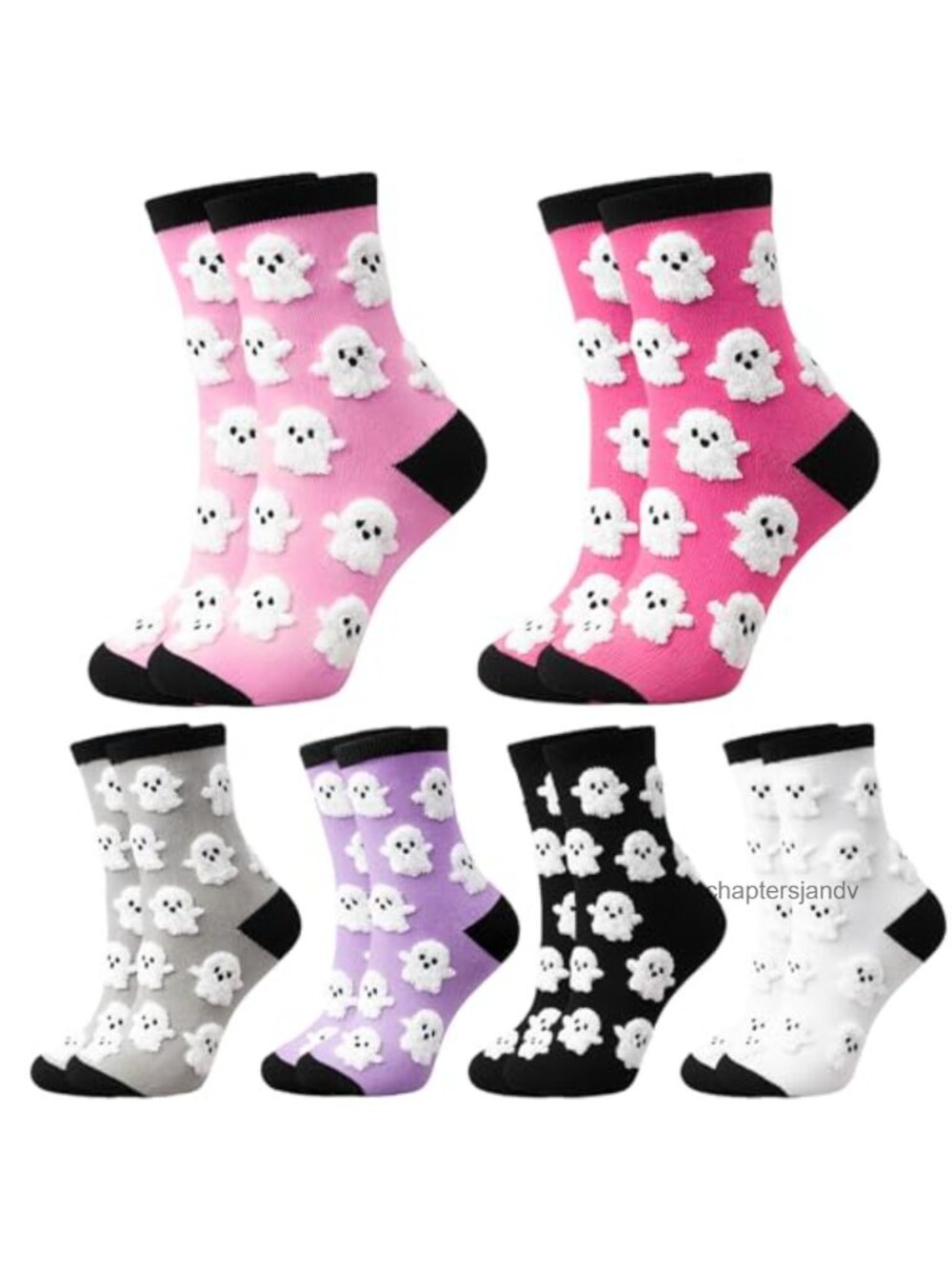 6 Pairs Halloween Fuzzy Socks Women Cute Ghost Mid-Calf Socks